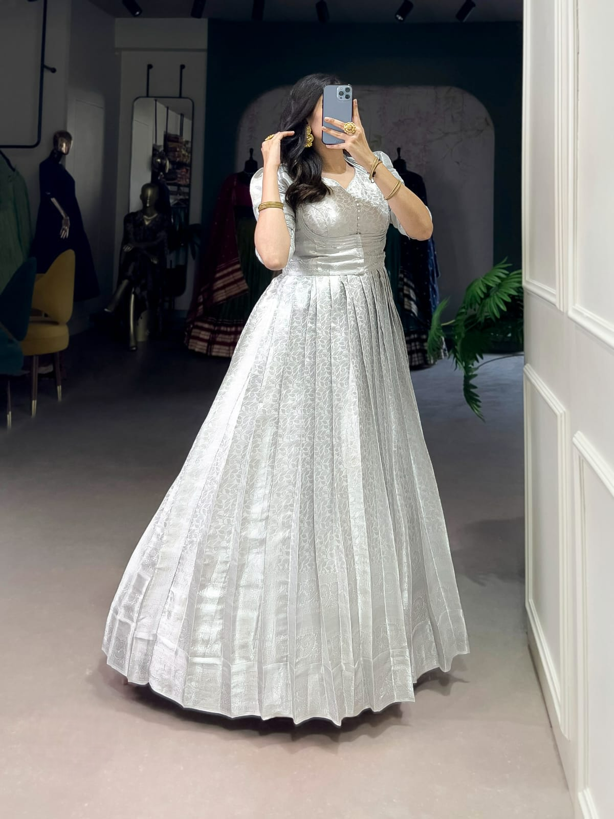 Silver Grey Kanjivaram Gown
